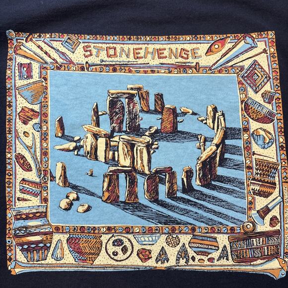 Stonehenge Artwork Vintage-1990’s Single Stitch-Black Souvenir T-Shirt Med - Picture 5 of 8